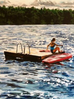 Painting by Jenny Gordon of a girl on a raft