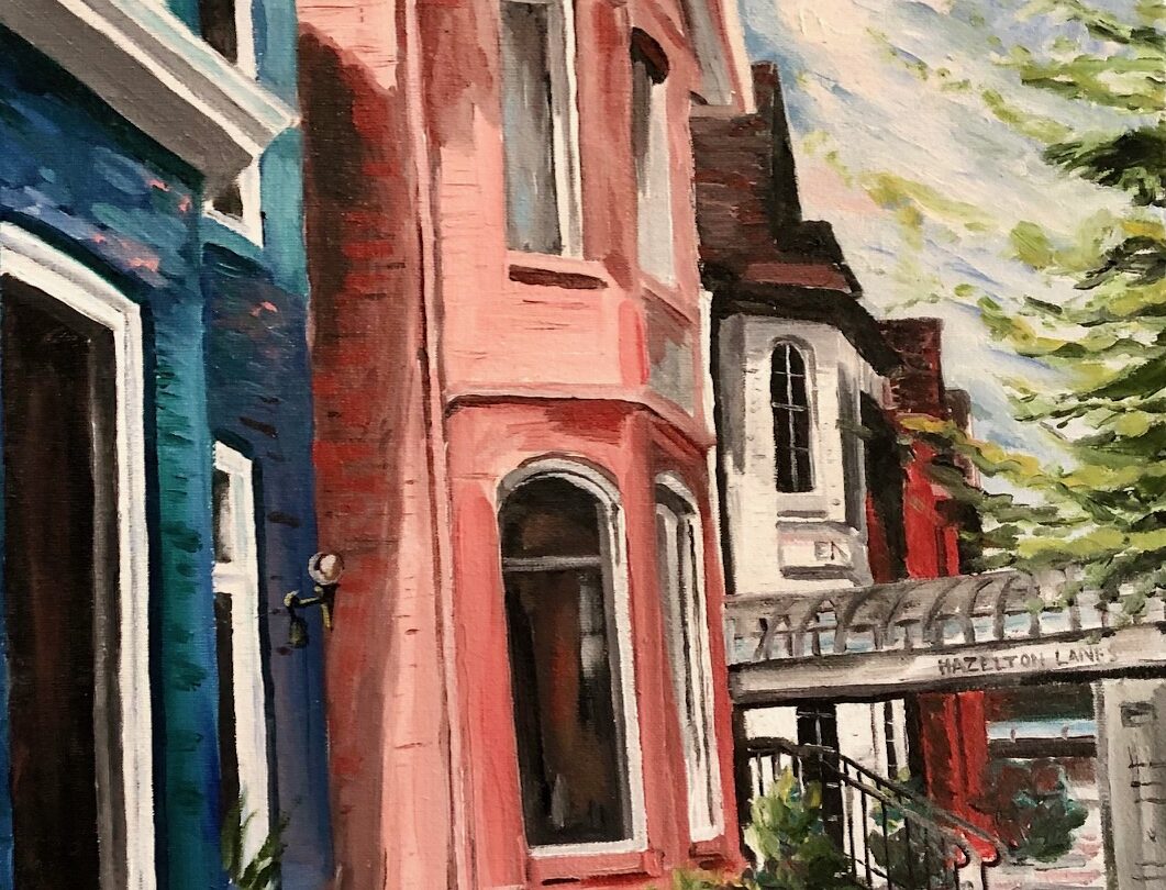 Painting by Jenny Gordon of houses on Hazelton Lanes in Toronto, Ontario