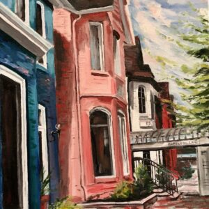 Painting by Jenny Gordon of houses on Hazelton Lanes in Toronto, Ontario