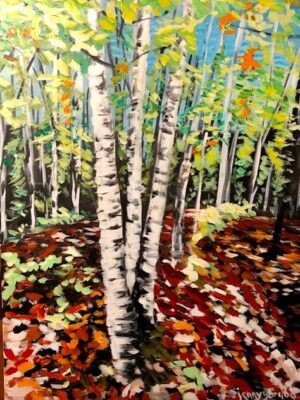 Painting by Jenny Gordon of birch trees in October