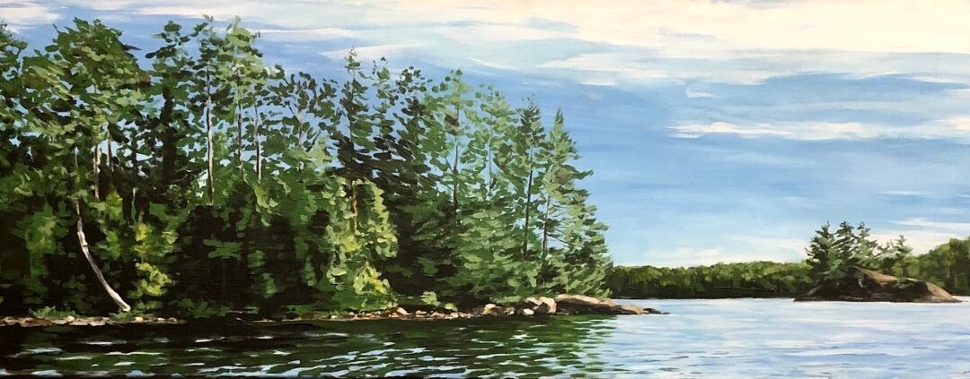 Painting by Jenny Gordon of Quality and Little Rock Island on Chandos Lake